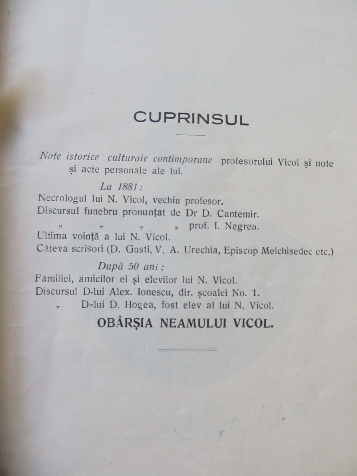 Carte Cartea neamului Vicol isvorat din Sarata Dobrenilor (Neamtu) , 1931 - General Dr. Vicol N.