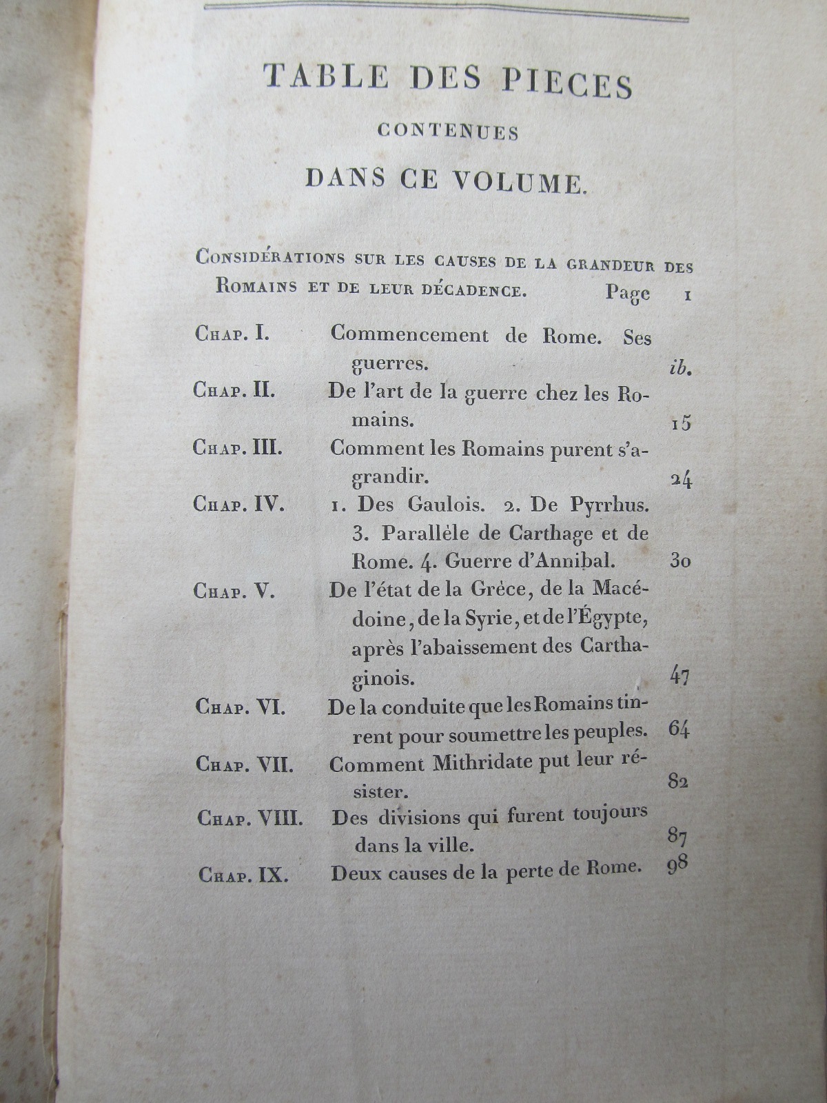 Carte Considerations sur les causes de la grandeur des Romains et de leur decadence , 1814 - Montesquieu
