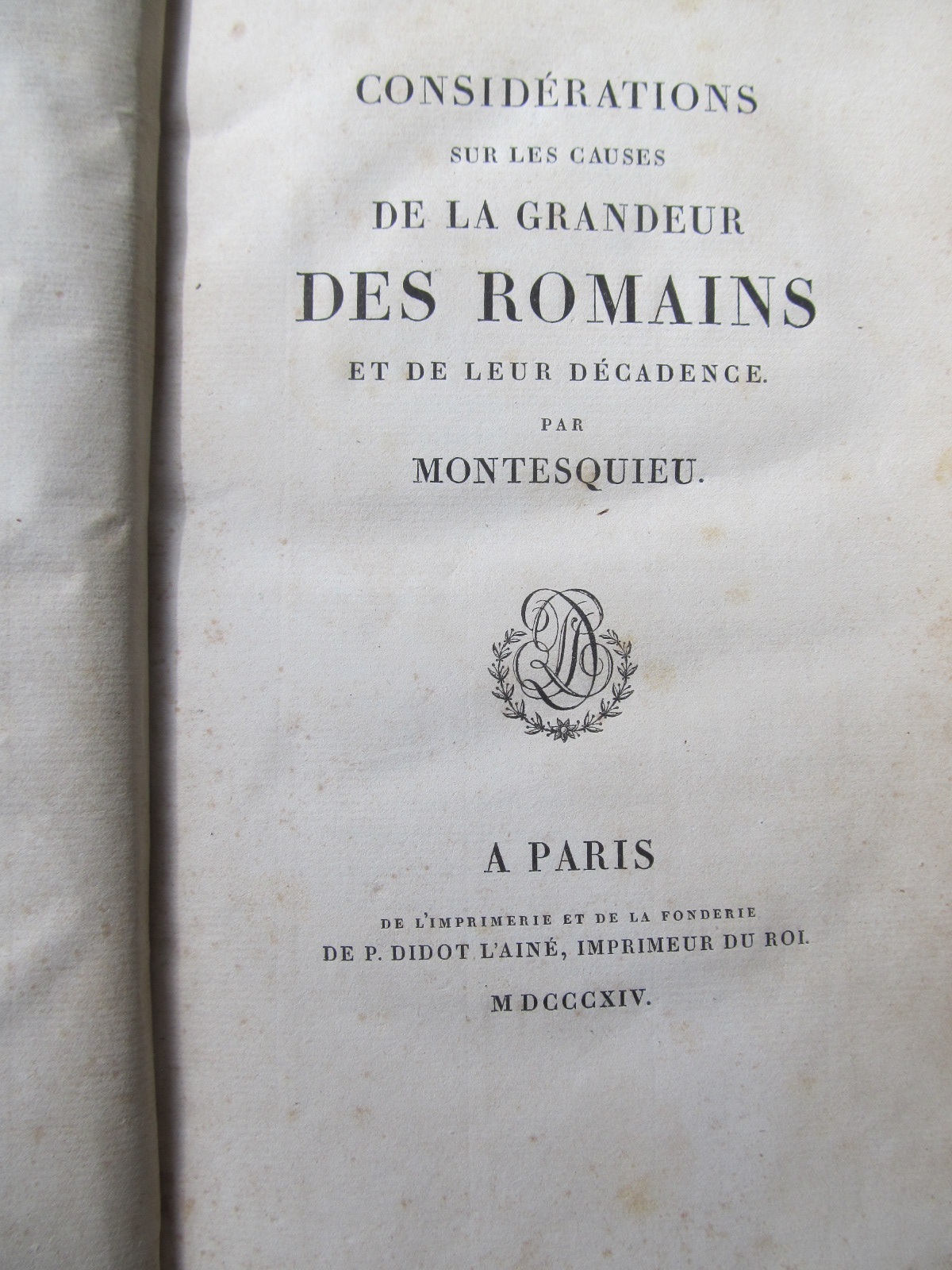 Carte Considerations sur les causes de la grandeur des Romains et de leur decadence , 1814 - Montesquieu