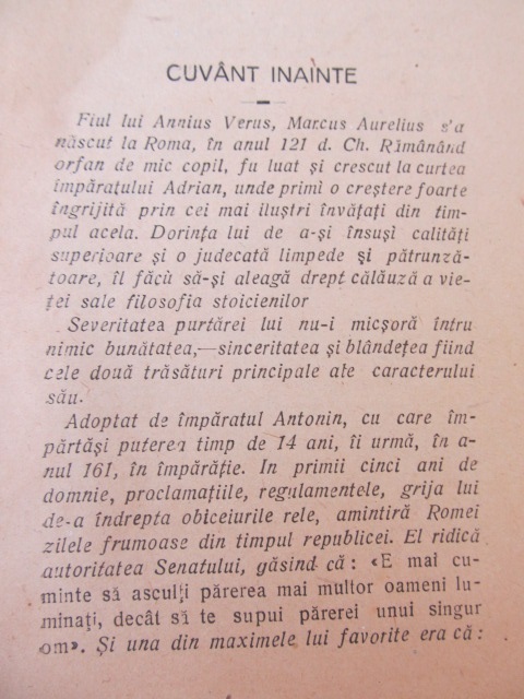 Carte Cugetari asupra vietii (editie interbelica) - Marcu Aureliu Antonin