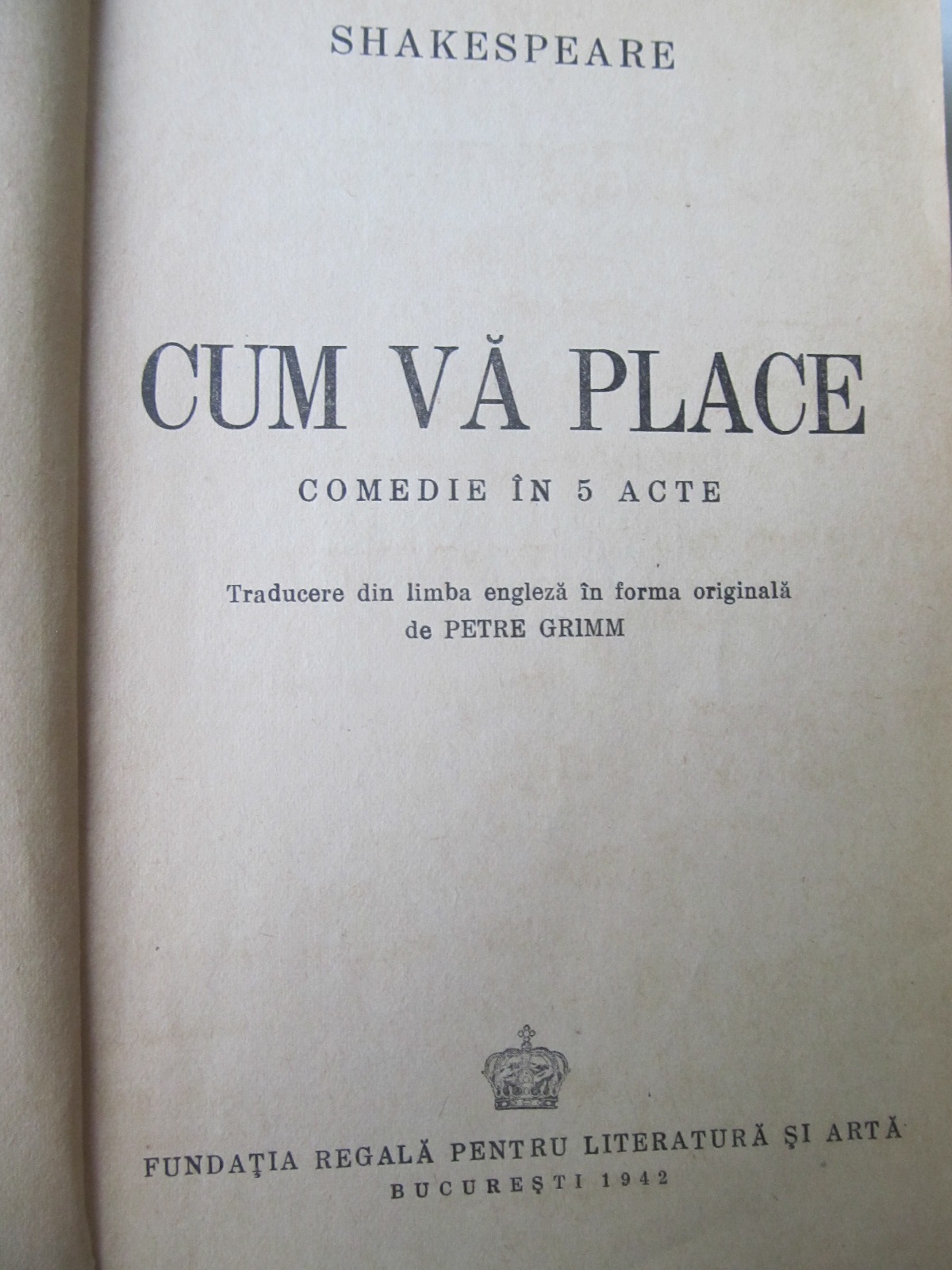 Carte Cum va palace , 1942 - Shakespeare
