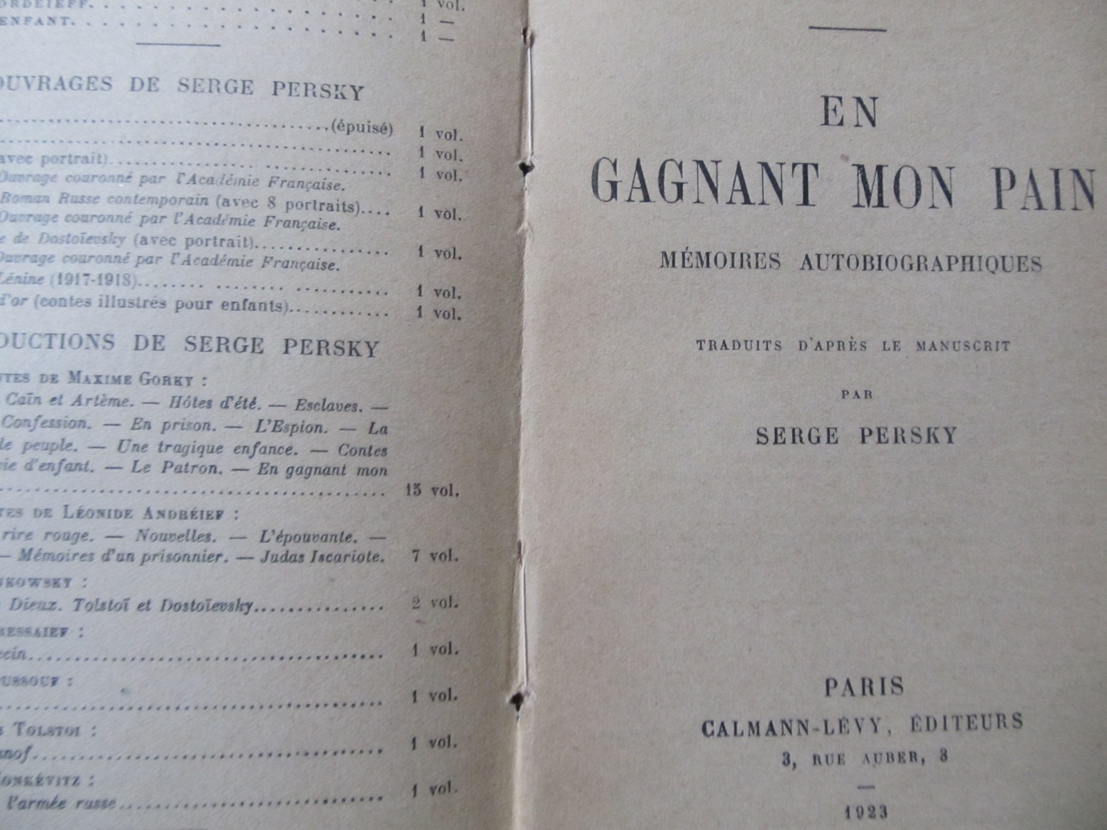 Carte En gagnand mon pain (Memoires autobiographiques) , 1923 - Maxime Gorki