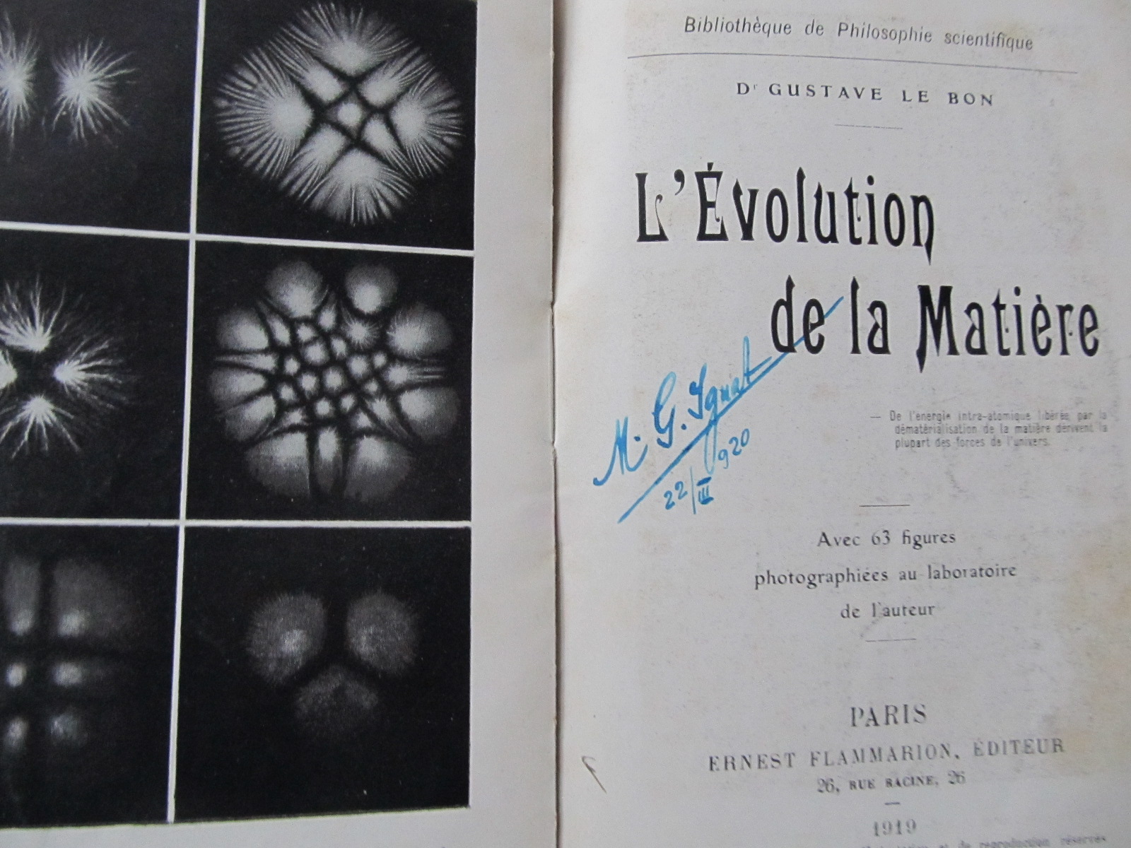 Carte L'Elvolution de la matiere , 1919 - Gustave le Bon