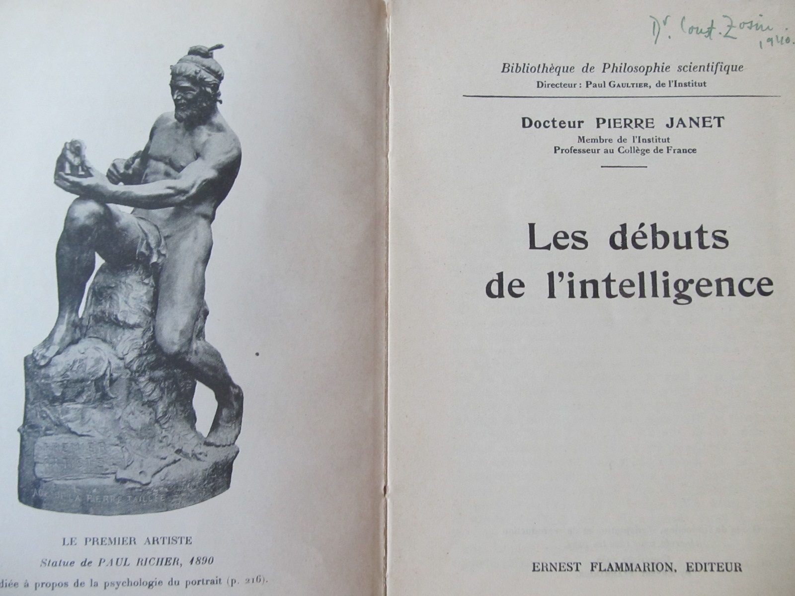 Carte Les debuts de l'intelligence , 1935 - Pierre Janet