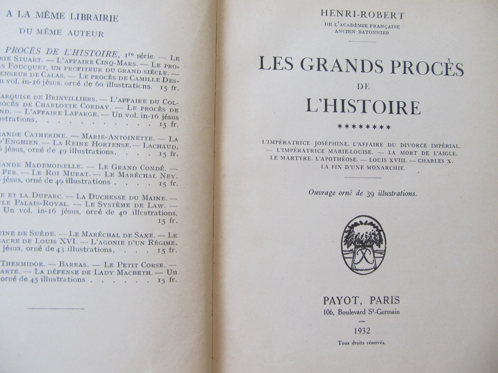 Carte Les grands proces de l'histoire (vol. 8) , 1932 - Henri Robert