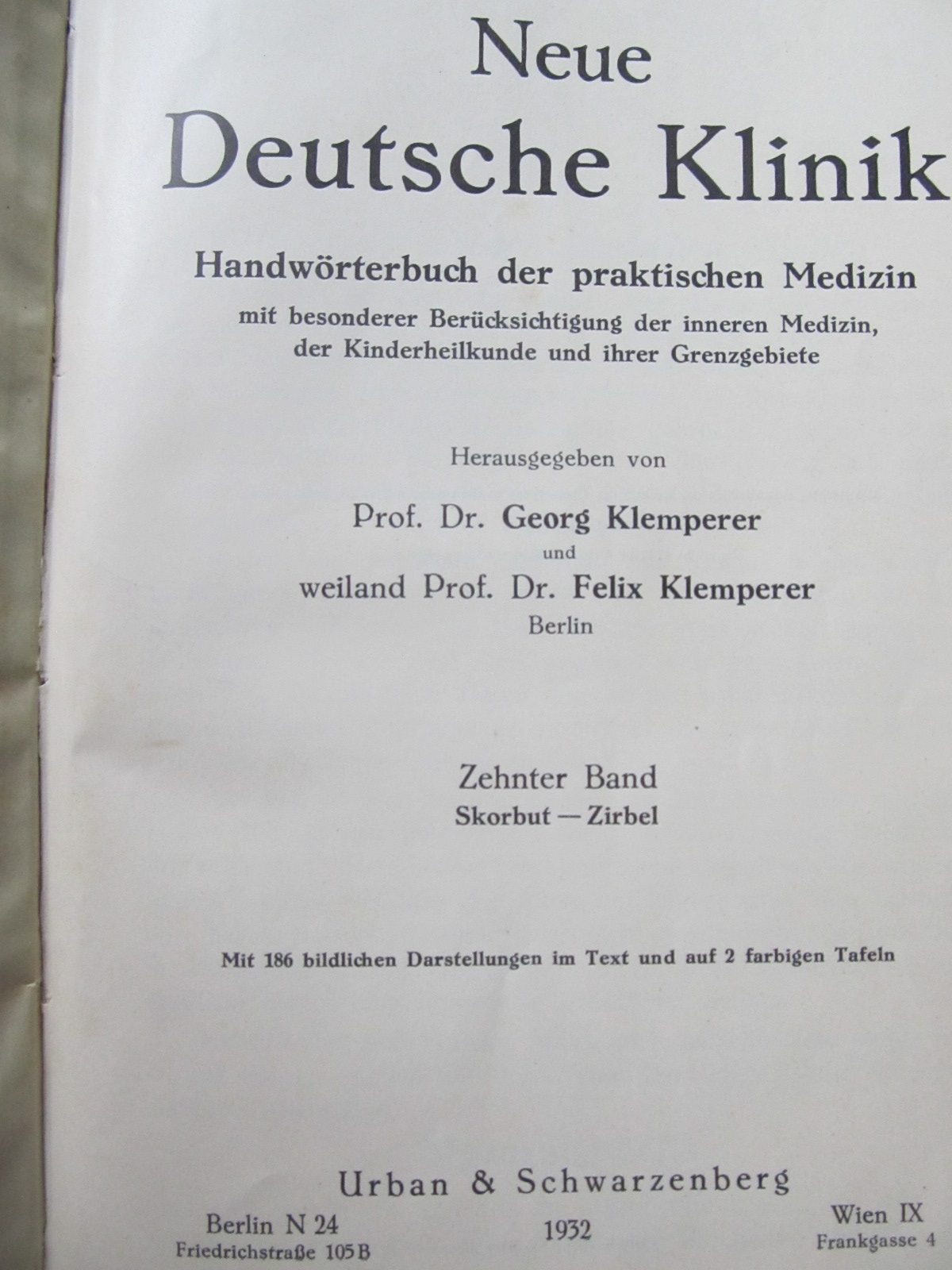 Carte Neue Deutsche Klinik , 1928-1932 (vol. 1-10) - 10 vol. - Georg Klemperer , Felix Klemperer